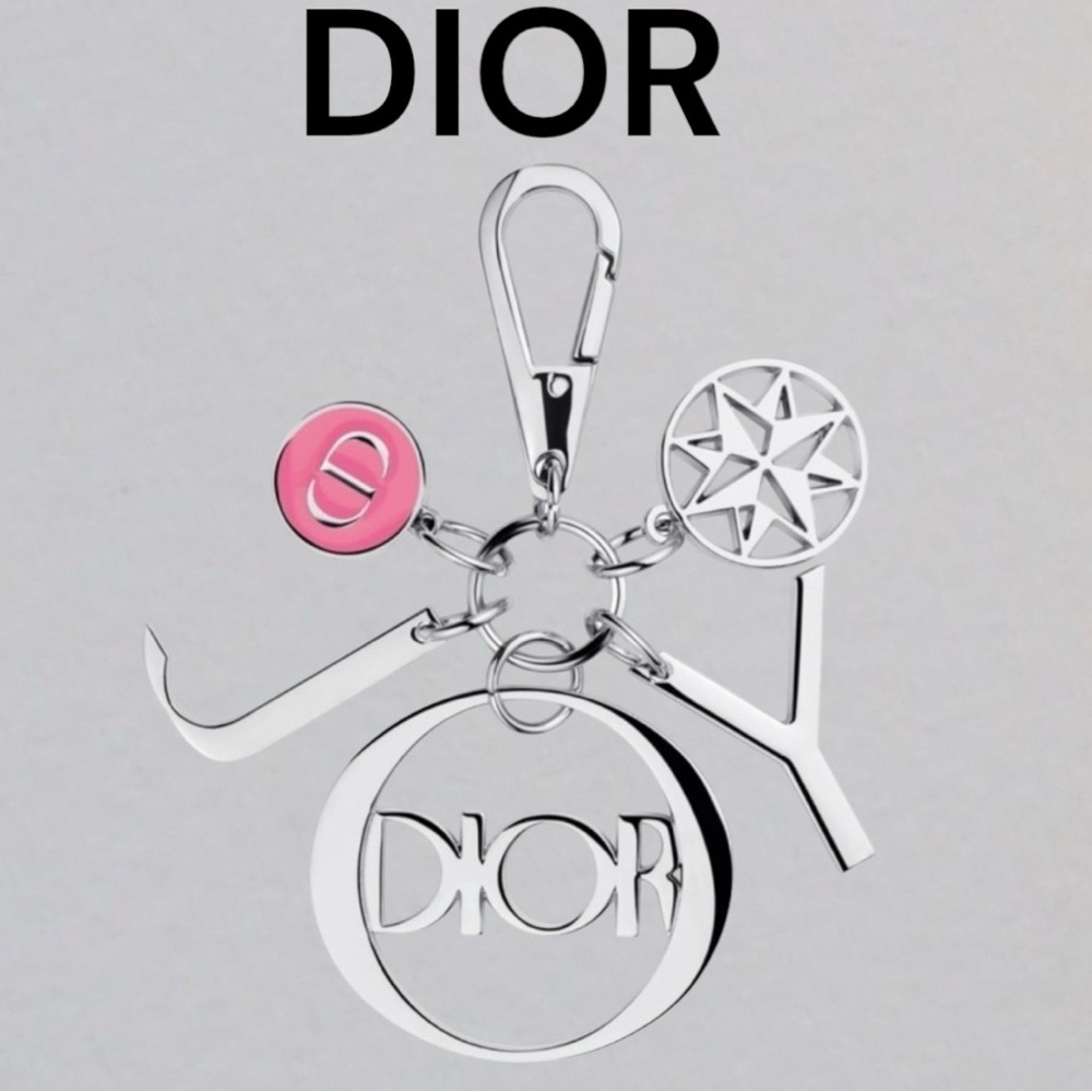 Dior Joy Pink and Silver Tone Metal Keychain Bag Charm